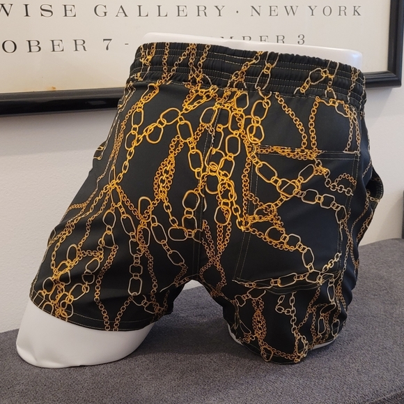 Tropical Black and Gold Summer Shorts - Picture 2 of 2
